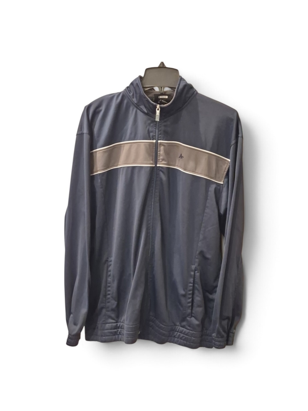 Athletech Large Navy Windbreaker Jacket with Gray Chest Stripe